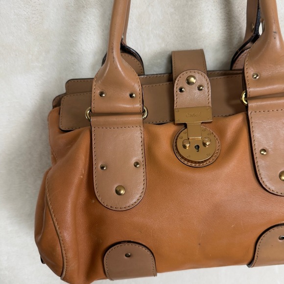 Vtg Chloe Paddington Satchel Tan Leather Top Handle Bag Y2K Retro Designer - Picture 3 of 14